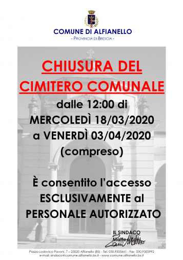 CHIUSURA CIMITERO CHIUSURA CIMITERO